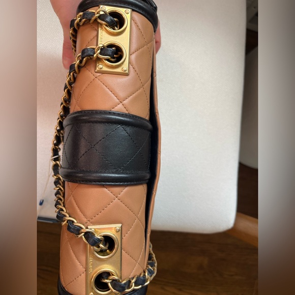 Authentic Chanel Lambskin Quilted Medium Elegant CC Flap Brown Black - Picture 8 of 9